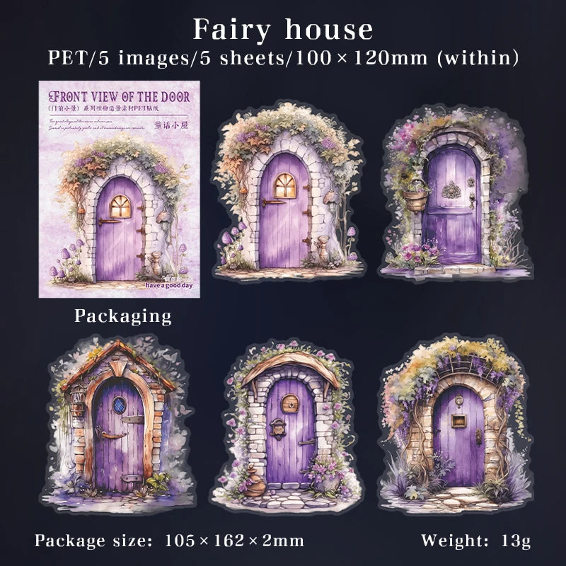 JIANQI 5pcs/pack Big size Doors Windows PET Sticker DIY Scrapbooking Supplies Art Collage Junk Journal PET Stationery Stickers