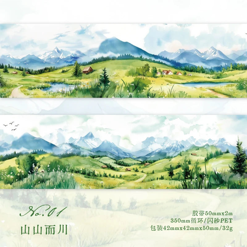 JIANQI 50mm*2m PET Tapes Beautiful scenery DIY Scrapbooking Decor Photo Album Collage Junk Journal Materials Aesthetics Stickers