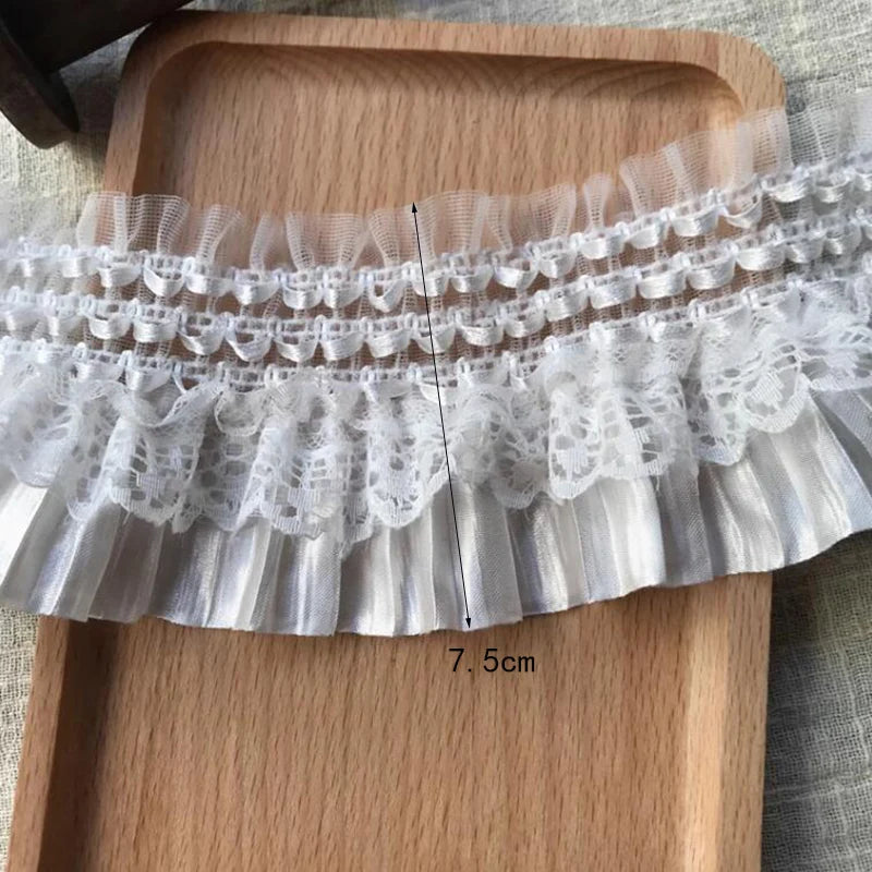 1Yard White Black Stretch Lace Fabric Layer Ribbon Elastic Ruffle Trim For Sewing Dress Skirt Curtain Accessories DIY Crafts