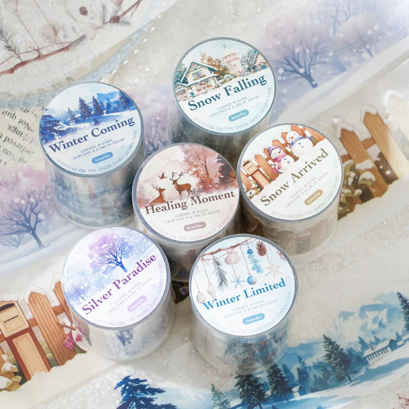 JIANQI 50mm*2m PET Winter snow scenery Tapes Decorative collage Adhesive Diy Scrapbooking hand made Masking tape Sticker