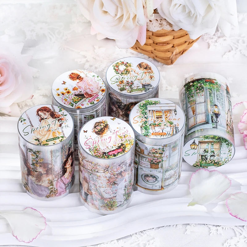 JIANQI 60mm*2m PET Garden Girl Tape DIY Scrapbooking Decor Photo Album Collage Junk Journal Materials Planner Aesthetic Tapes