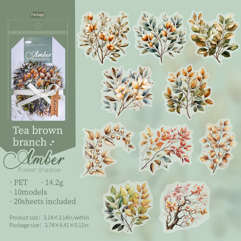 JIANQI 20pcs/pack PET Plants Flowers Stickers DIY Scrapbooking Planner Collage Diary Supplies Aesthetics Sticker Stationery