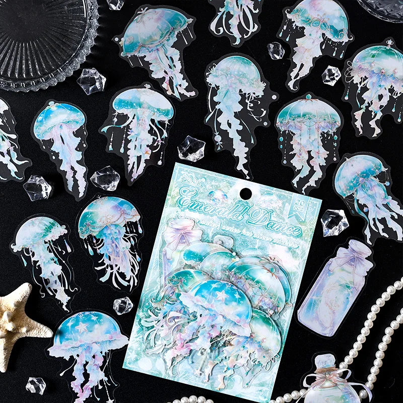 JIANQI 30 pcs Die cutting sticker jellyfish series Dreamlike watercolor jellyfish ocean hand tent DIY decor scrapbook material