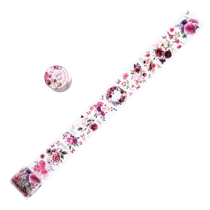 JIANQI 40mm*2m PET Flower Tape for Diary Scrapbooking DIY Deco Junk Journal Creative Stationery School Supplies Masking Tapes