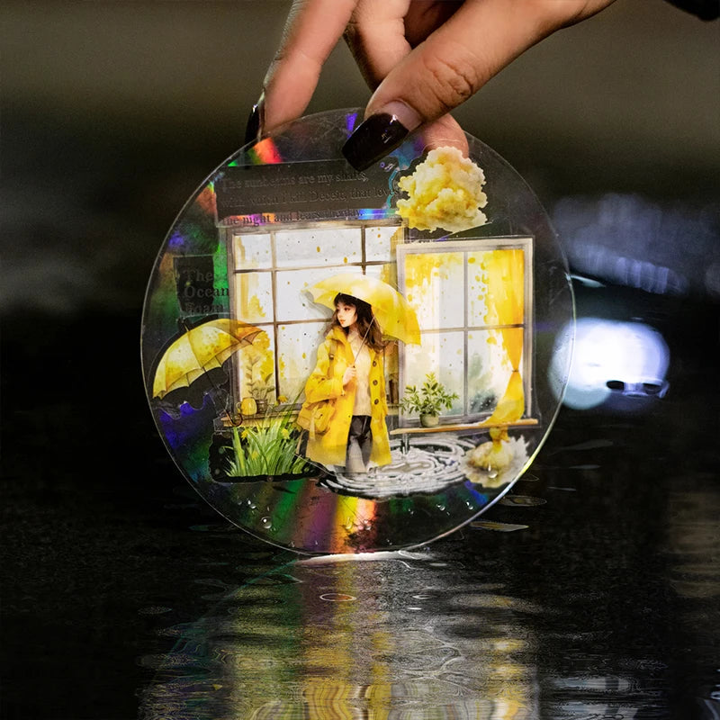 JIANQI 60mm*2m Transparent PET Rainy days Tapes DIY Scrapbook Decor Photo Album Collage Journalling Materials Aesthetics Sticker