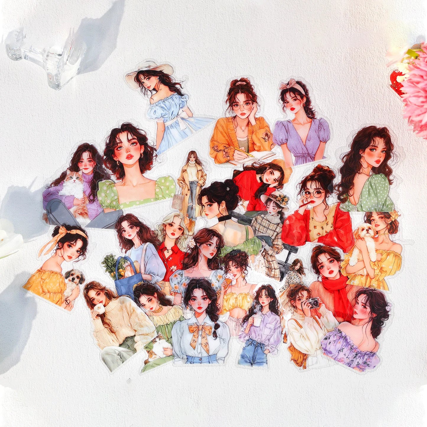 JIANQI 40 Pcs Large size Beautiful Girl Stickers hand tent DIY Stick Labels Scrapbooking Material Junk Journal Supplies