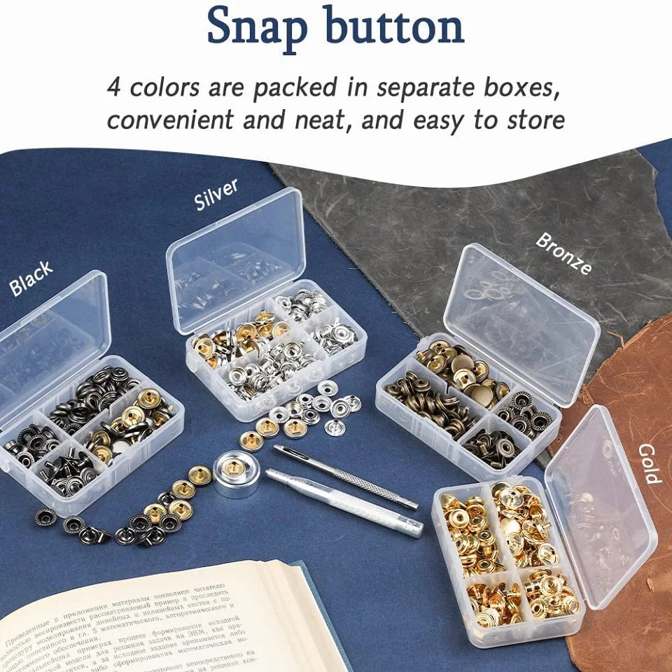 120 Set 12.5mm Metal Button Snaps Set Press Studs with Installation Tools Leather Snaps Fasteners Kit 4 Colors