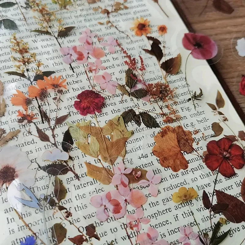 JIANQI 40Pcs Natural plants Flower Stickers DIY scrapbook PET Material Handbook Water Cup Plant Transparent Sticker
