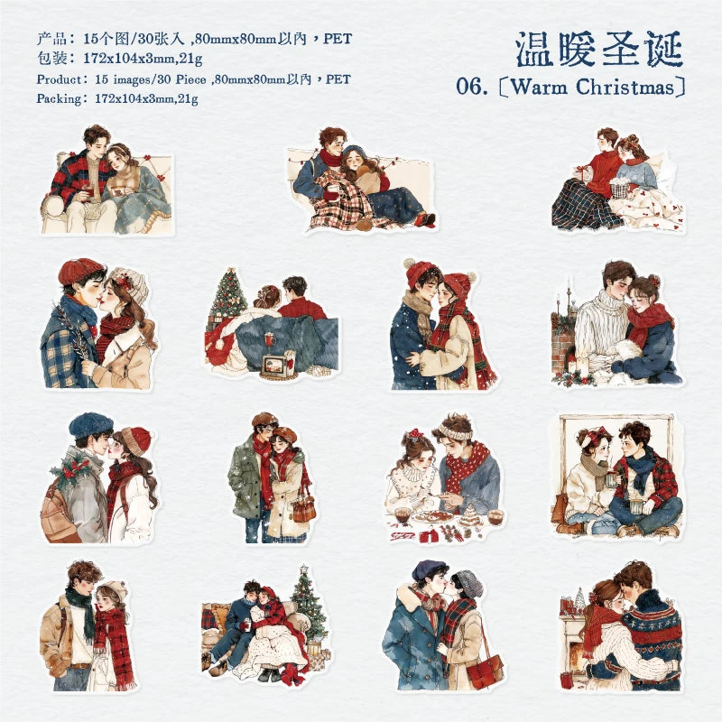 JIANQI 30 pcs PET Large size Stickers Lover Love Decorative handmade Scrapbooking Material Diary Album Craft Supplies
