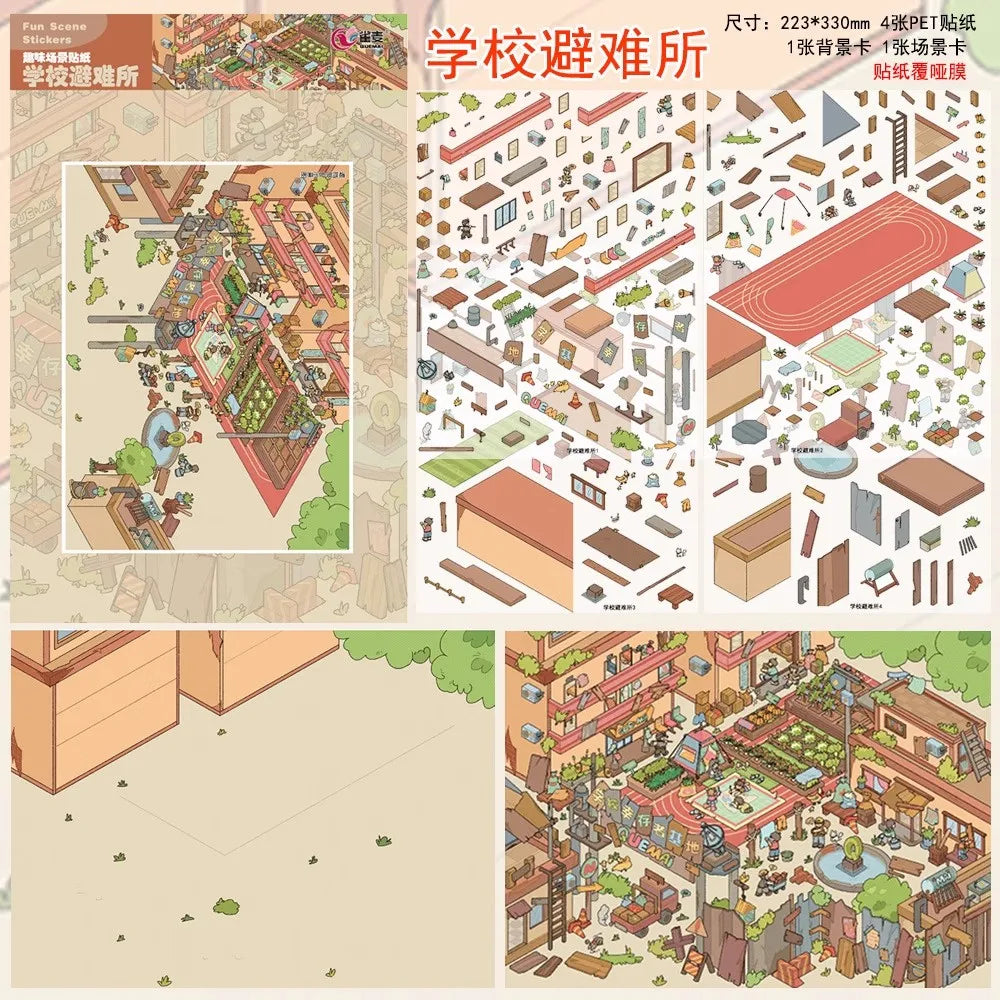 JIANQI Plus Size market Party 3D Cabin Scene DIY Sticker Landscape Sticker Stacking Pasting Festival Birthday Gift for Kid Child