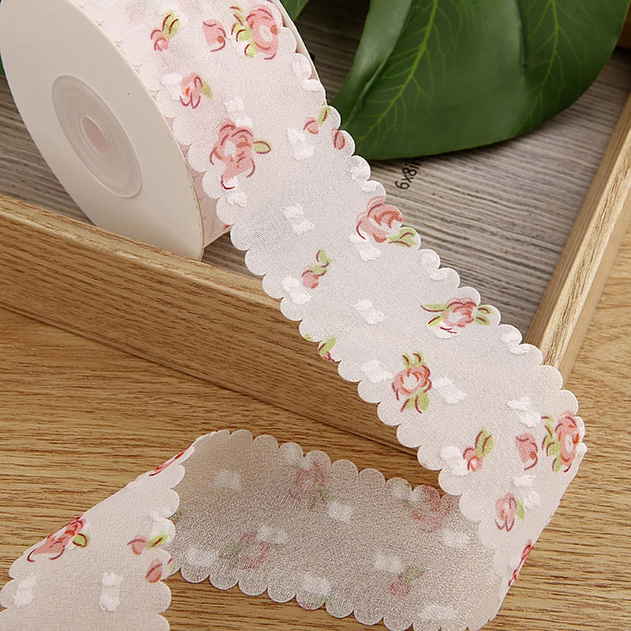 2Yards/Lot Chiffon Velvet Polka Dot Flower Ribbon Lace Fabric for DIY Clothing Decoration Wedding Party Decor 3.8cm Width
