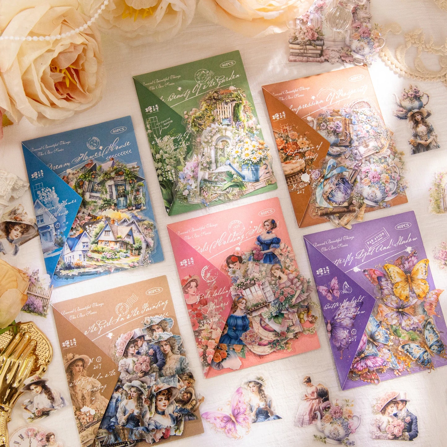 JIANQI 40 pcs Retro Plants and Flowers PET material Decorative sticker Diary Album Scrapbooking material Junk Journal Supplies