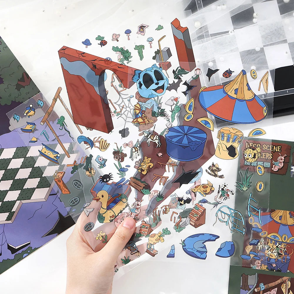 JIANQI Plus Size 3D Cartoon Castle Town Landscape Sticker Scene DIY Toy Game Sticker Festival Birthday Gift for Kid Child Girl