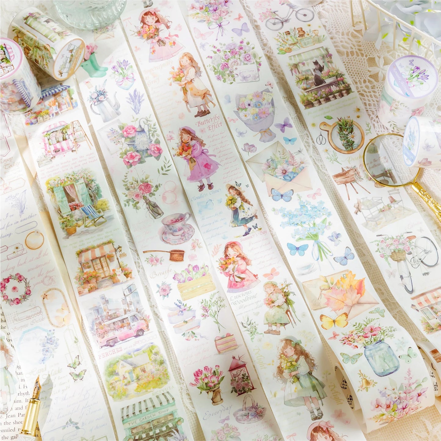 JIANQI 50mm*2m Scrapbook Decor Adhesive Tape Heartbeat Flower Shop Tapes Masking Tapes stickers Aesthetic Stationery Supplies