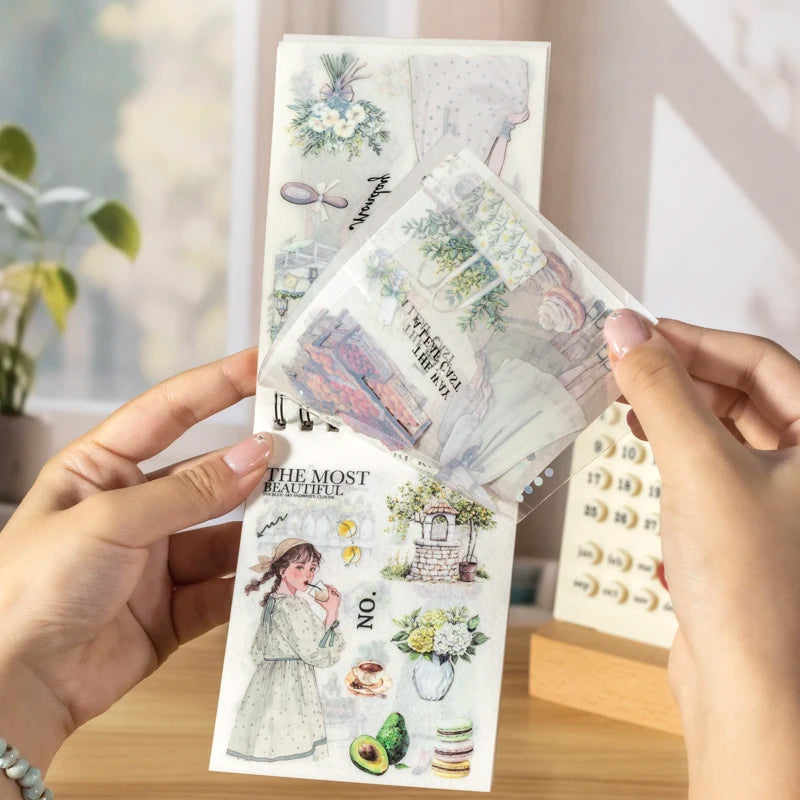JIANQI 20pcs Career Girls series PET+Washi dual material die-cutting sticker book DIY scrapbook background decoration stickers