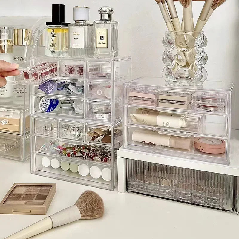 Acrylic Storage Box Desktop Dustproof Drawer Style Jewelry Comb Cosmetic Organizer Perfume Storage Rack Desk Accessories