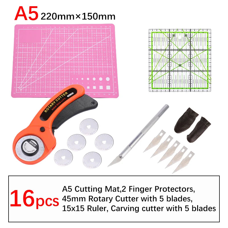 16Pcs Rotary Cutter Kit Carving Knife with 5pcs Blades Leather Craft Cutting Tool Set for PVC Cutting Mat Acrylic Ruler