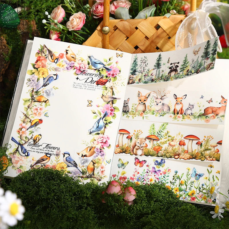 JIANQI 50mm*2m Animal World landscape Tapes DIY Scrapbooking Decor Photo Album Collage Journalling Materials Stickers