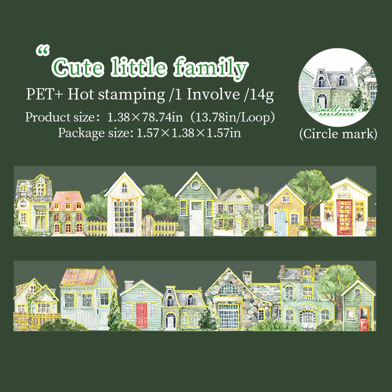 JIANQI 40mm*2m PET Tapes Rural houses DIY Scrapbooking Decor Photo Album Collage Junk Journal Materials Aesthetics Stickers
