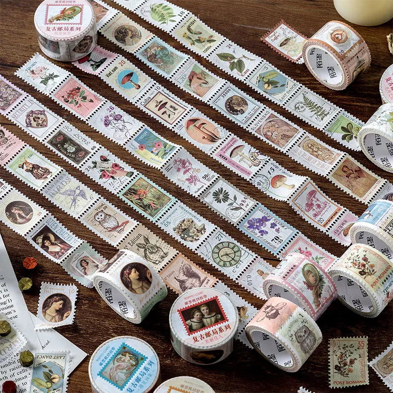 JIANQI Vintage Stamp Plant Washi Tape Stick Labels Paper Stickers Masking tape DIY Scrapbooking Material Craft Supplies