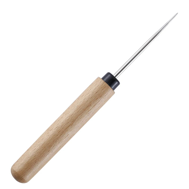 1Pc Complete Awl Set Small Size Wooden Handle Metal Tip Leather Stitching Awls for Home Sewing Leather Making and Hole Punching