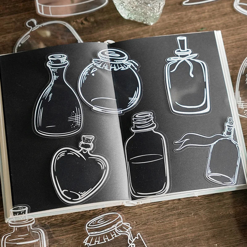 JIANQI 30 sheets Glass Bottle Shape Sticker Scrapbooking Art DIY Crafts Transparent Dried Flower Bookmarks Decor scrapbooking