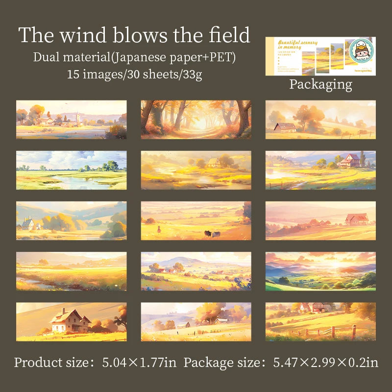 JIANQI 30pcs Beautiful scenery Stickers Long strip landscape Decor handmade Scrapbooking Material Diary Album Craft Supplies