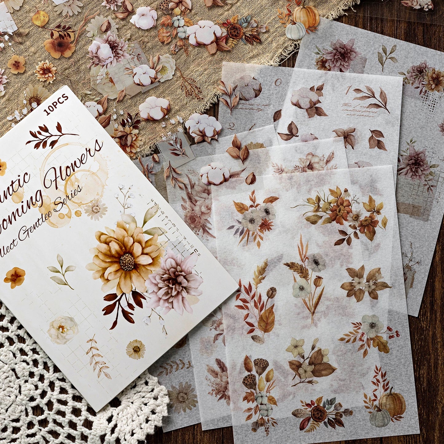 10 pcs PET Die cut Stickers book Butterfly Plants Flowers Decorative handmade Scrapbooking Material Diary Album Craft Supplies