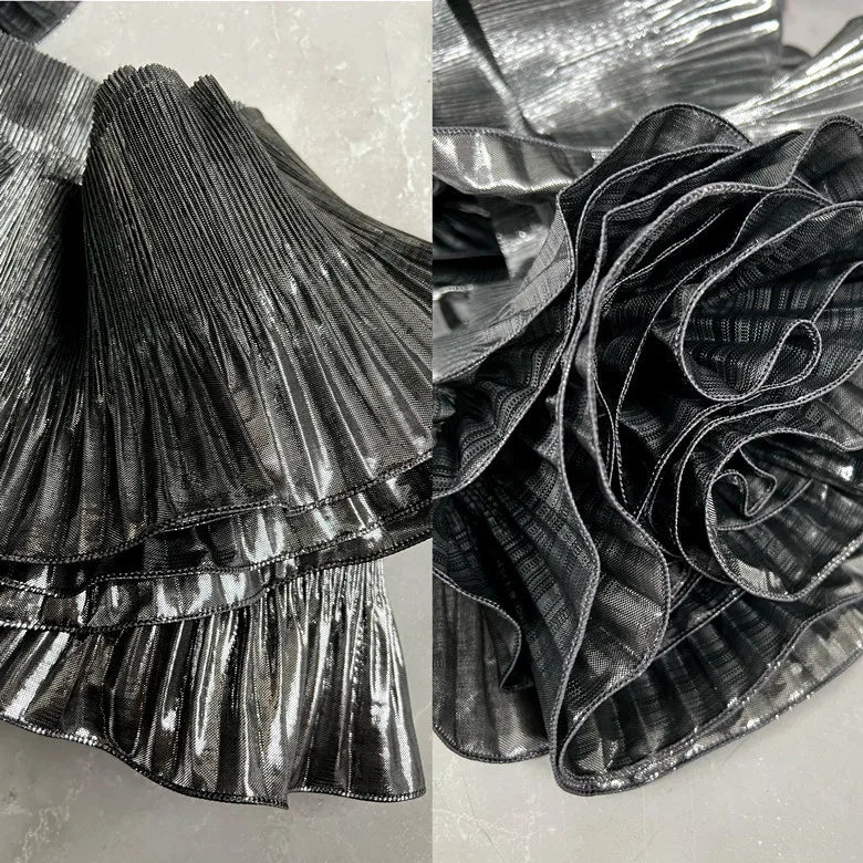 1 Yard Metal Wave Solid Pleated Ruffle Lace Fabric 15CM Wide