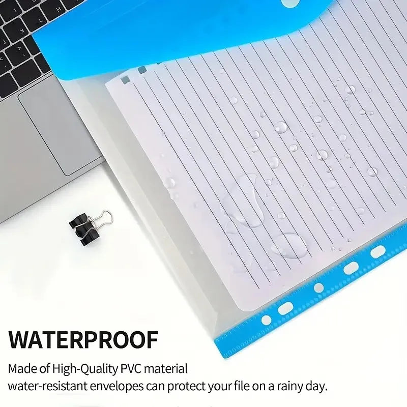 6pcs A4 High-Capacity Loose-Leaf File Bags with 11-Hole Binding Rings, Modern PP Material, Expandable Button and Label Pockets
