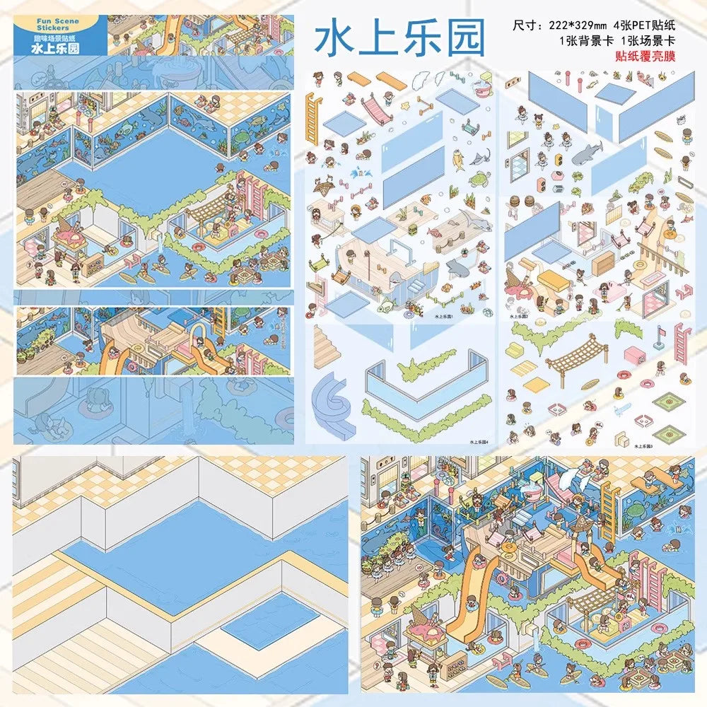 JIANQI Plus Size market Party 3D Cabin Scene DIY Sticker Landscape Sticker Stacking Pasting Festival Birthday Gift for Kid Child