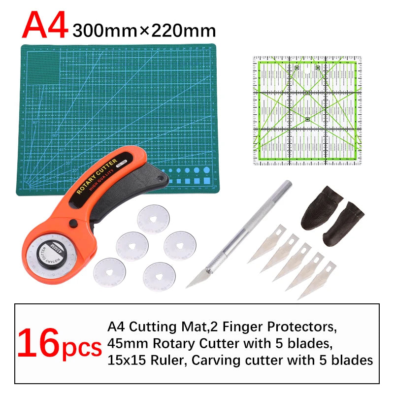 16Pcs Rotary Cutter Kit Carving Knife with 5pcs Blades Leather Craft Cutting Tool Set for PVC Cutting Mat Acrylic Ruler
