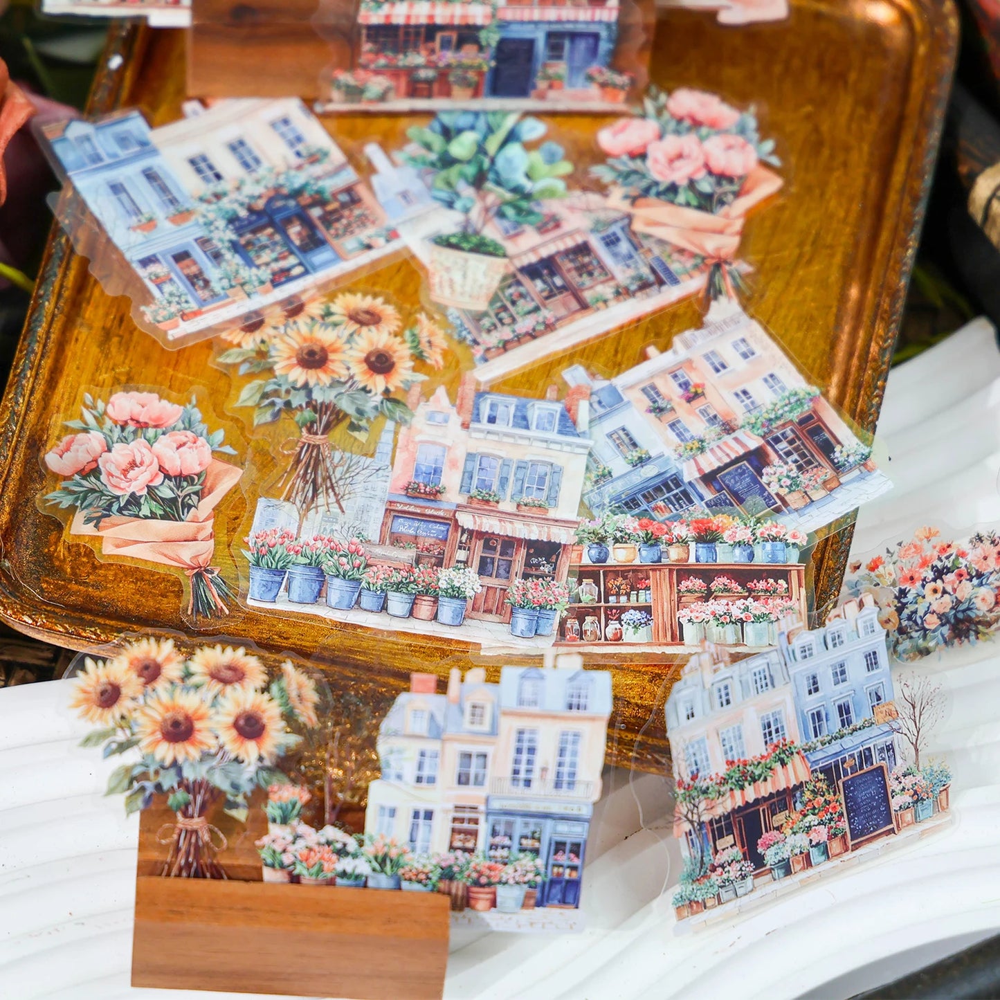 JIANQI 30 pcs Small town scenery Decorative PET Stickers Scrapbooking Label Diary Stationery Album Phone Cup Journal Plann