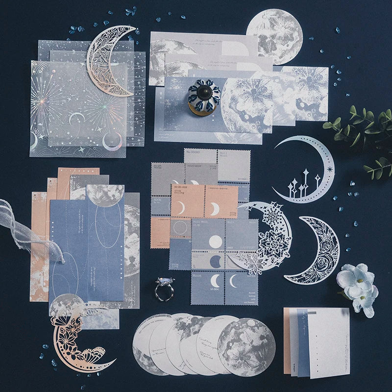 JIANQI 63 pcs Lunar phase theme INS Decorative paper Different size Diy Diary Album hand made junk journal supplies