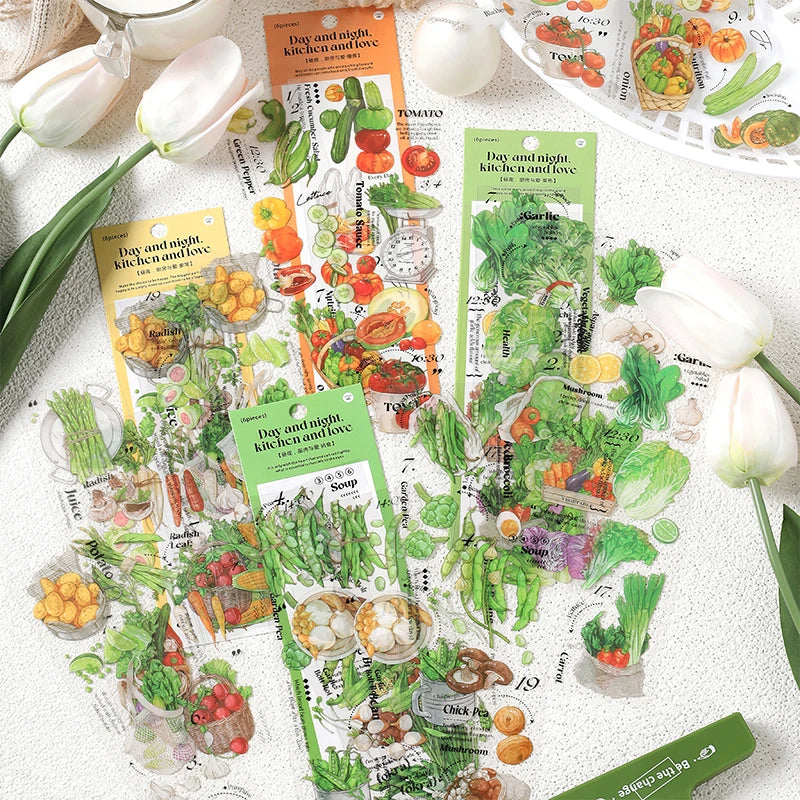 JIANQI 6 pcs/lot vegetable Stickers aesthetic Decorative Stick Labels journaling Album Scrapbooking Collage material