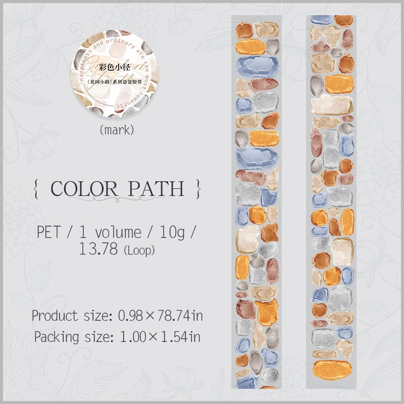JIANQI 25mm*2m PET Tapes Garden Path DIY Scrapbooking Decor Photo Album Collage Junk Journal Materials Aesthetics Stickers