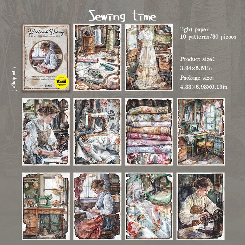 JIANQI 30 sheet Creative Scrapbook Vintage Materials Paper Combo Kit DIY Junk Journal Collage Photo Album Retro Background paper