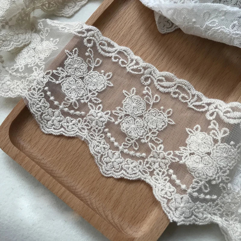 1 Yard Embroidery White Beige Black Cotton Lace Fabric For Dress Skirt Accessories 7.5CM Wide