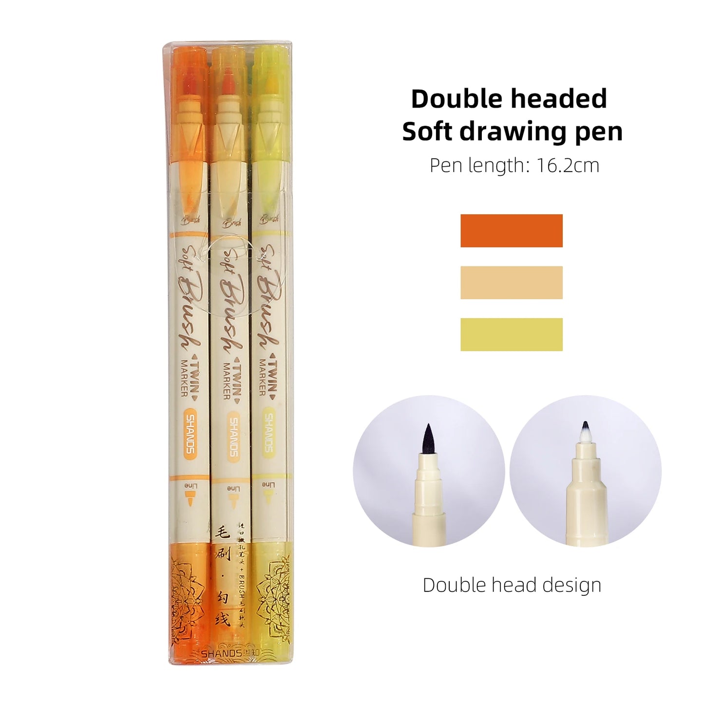 JIANWU 3 Pcs/set Simple Soft Tip Single Head/double Head Soft Painting Pen Set Creative DIY Journal Student Supplies Stationery