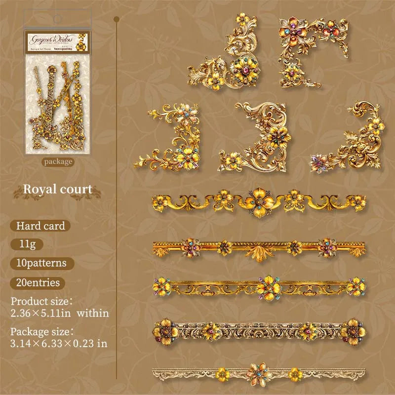 JIANQI 20pcs Strip Corner Sticker Pack baroque style Junk Journal DIY Scrapbooking School Supplies Collage Stationery Stickers