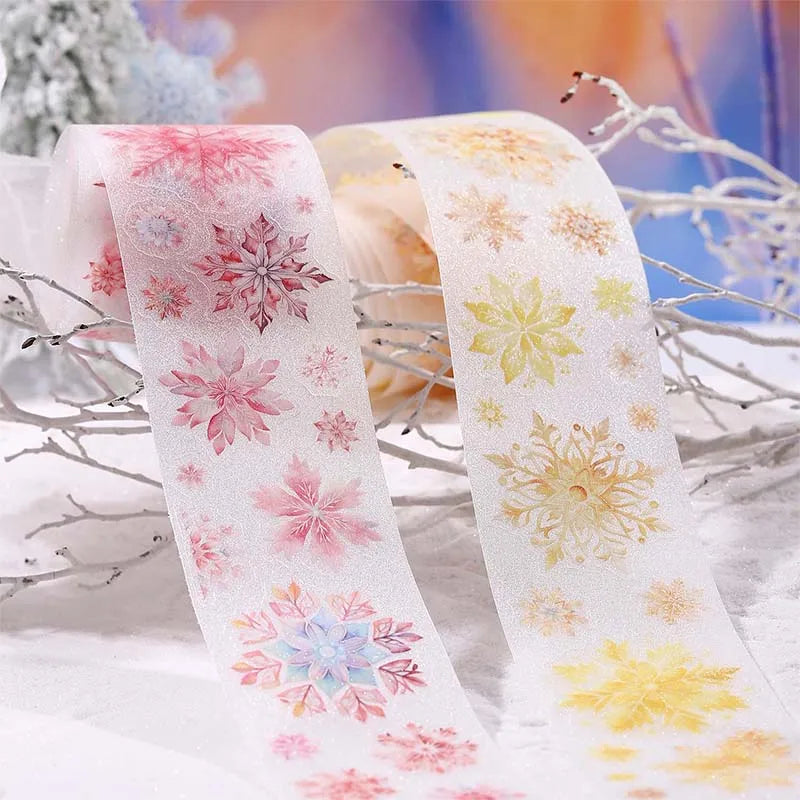 JIANQI50mm*2m PET Tapes Die cut snowflakes DIY Scrapbooking Decor Photo Album Collage Junk Journal Materials Aesthetics Stickers