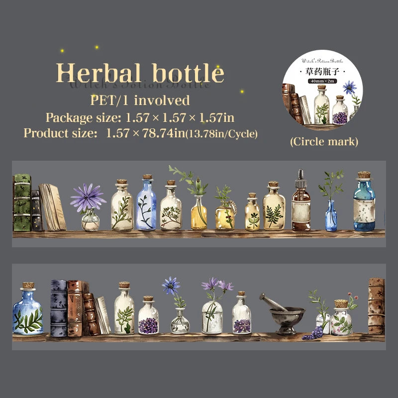 40mm*2m PET Tape Witch's Potion Bottle Stickers DIY Scrapbooking Hand Account Adhesive hand made Diy Junk Journal Craft Supplies