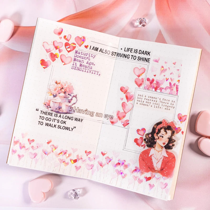 JIANQI 40mm*2m Decoration Adhesive Tape love heart PET Tapes Masking Tapes stickers Aesthetic Stationery Scrapbook Supplies