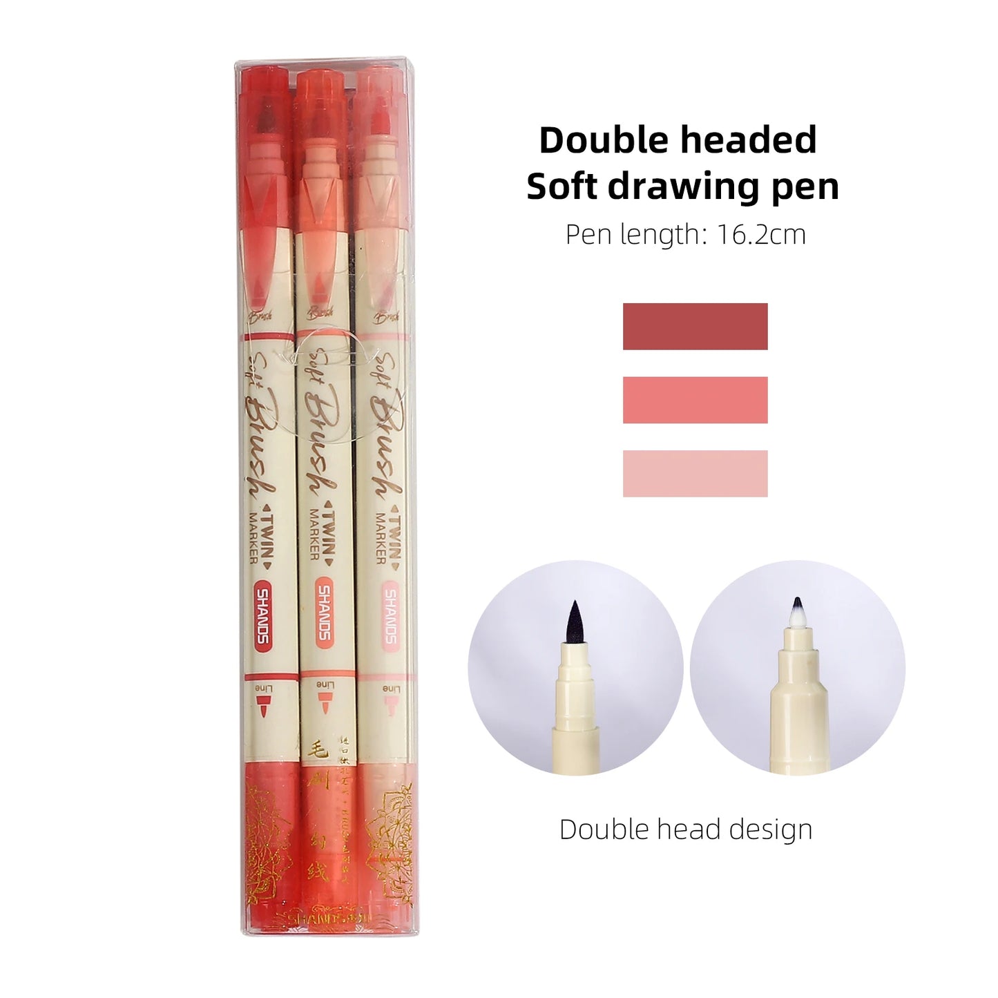 JIANWU 3 Pcs/set Simple Soft Tip Single Head/double Head Soft Painting Pen Set Creative DIY Journal Student Supplies Stationery