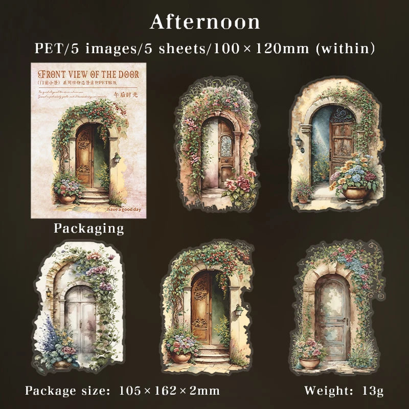 JIANQI 5pcs/pack Big size Doors Windows PET Sticker DIY Scrapbooking Supplies Art Collage Junk Journal PET Stationery Stickers