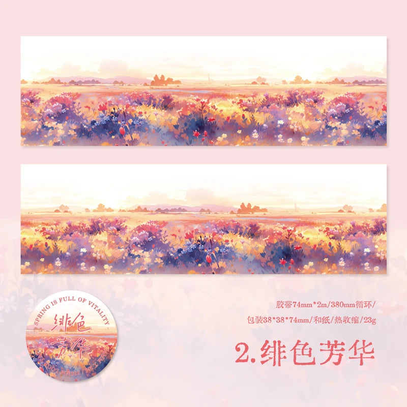 JIANQI 74mm*2m PET Tapes Spring Flower Sea DIY Scrapbooking Decor Photo Album Collage Junk Journal Materials Aesthetics Stickers