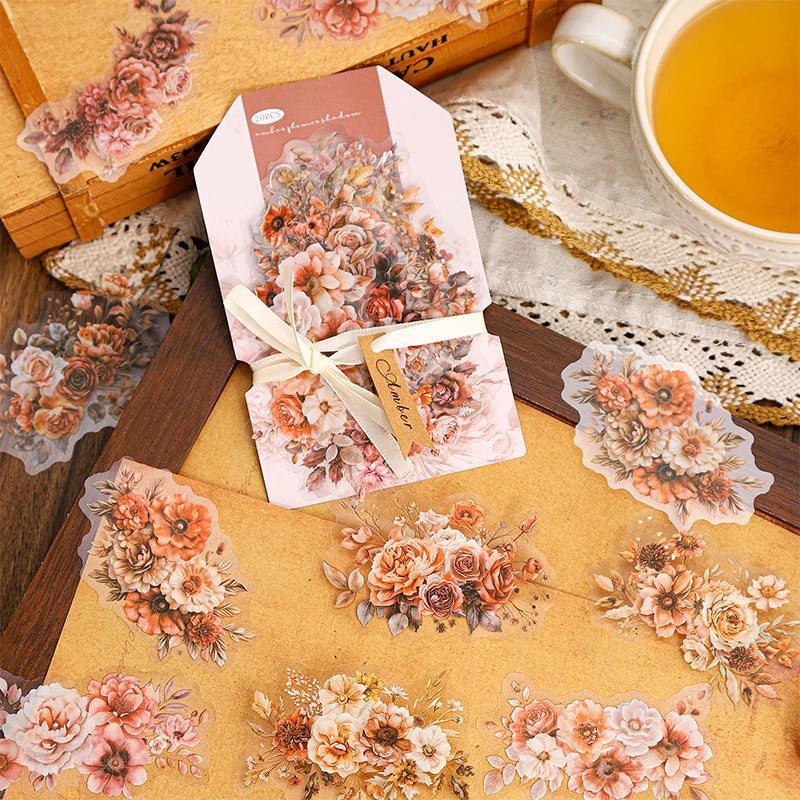 JIANQI 20pcs/pack PET Plants Flowers Stickers DIY Scrapbooking Planner Collage Diary Supplies Aesthetics Sticker Stationery