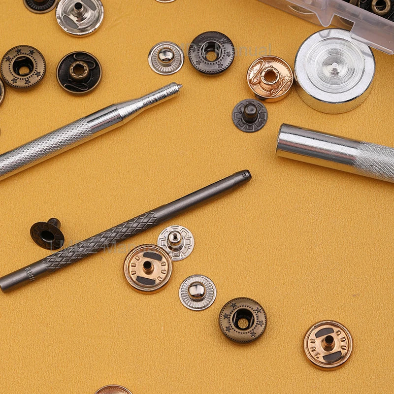 Leathercraft Metal Snaps for Clothes Garment Fasteners Button Snap Press Studs with Installation Tools Kits for Shoes