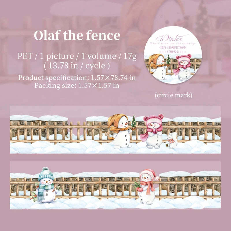 JIANQI 40mm*2m Scrapbook Decor Adhesive Tape Winter snow scenery PET Tapes Masking Tapes stickers Aesthetic Stationery Supplies