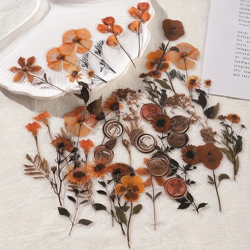 JIANQI 40 pcs Dried Flower Collection Record PET Stickers Decorative handmade Scrapbooking Material Diary Album Craft Supplies